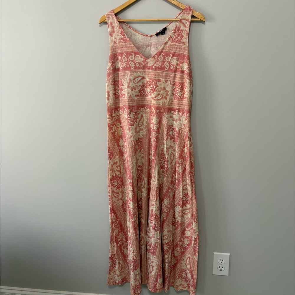 Western 90’s Cowgirl Desert Rose Sleeveless Pink Paisley Cotton Maxi Dress